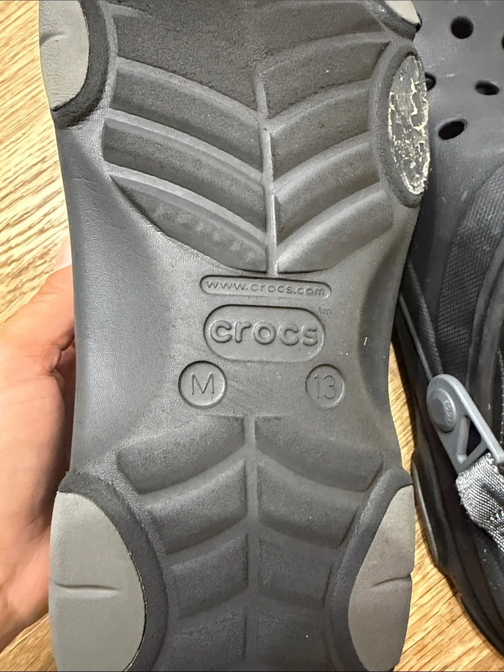 CROCS Black Foam Clog Sandals with Gold Accents